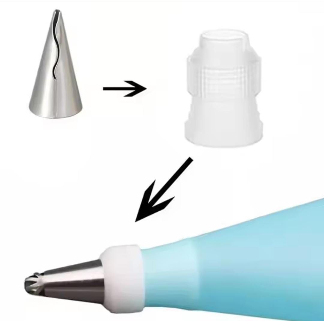 Multifunctional Cake decorating tools, Material: Silicone pastry bag with stainless steel Cake mouth, pipping bag, funnels with and without knife