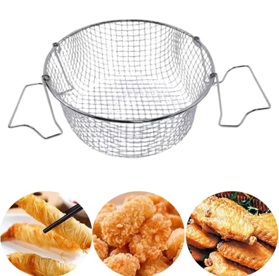 Stainless steel deep frying basket sieve ,Round shape ,Silver colour