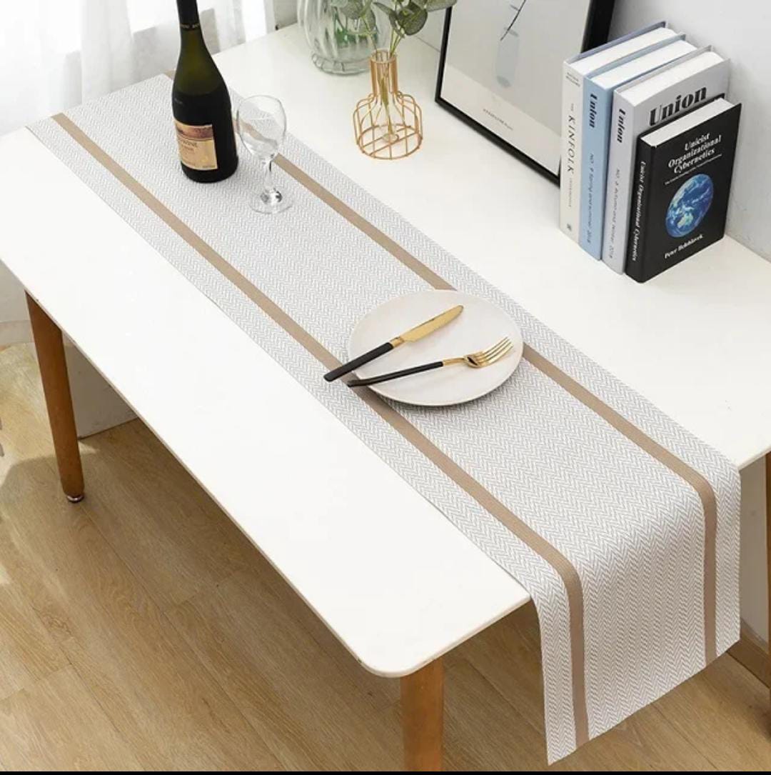 Table mats ,6pcs pvc material  plus one table runner(30*180cm) , waterproof and easy to wash. Elevates your dining area with a stylish finish