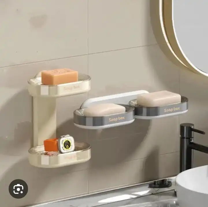 Double soap holder Available in cream, green, blue, clear, you can stick holizontaly or vertically. comes with an aethestic sticker for any wall