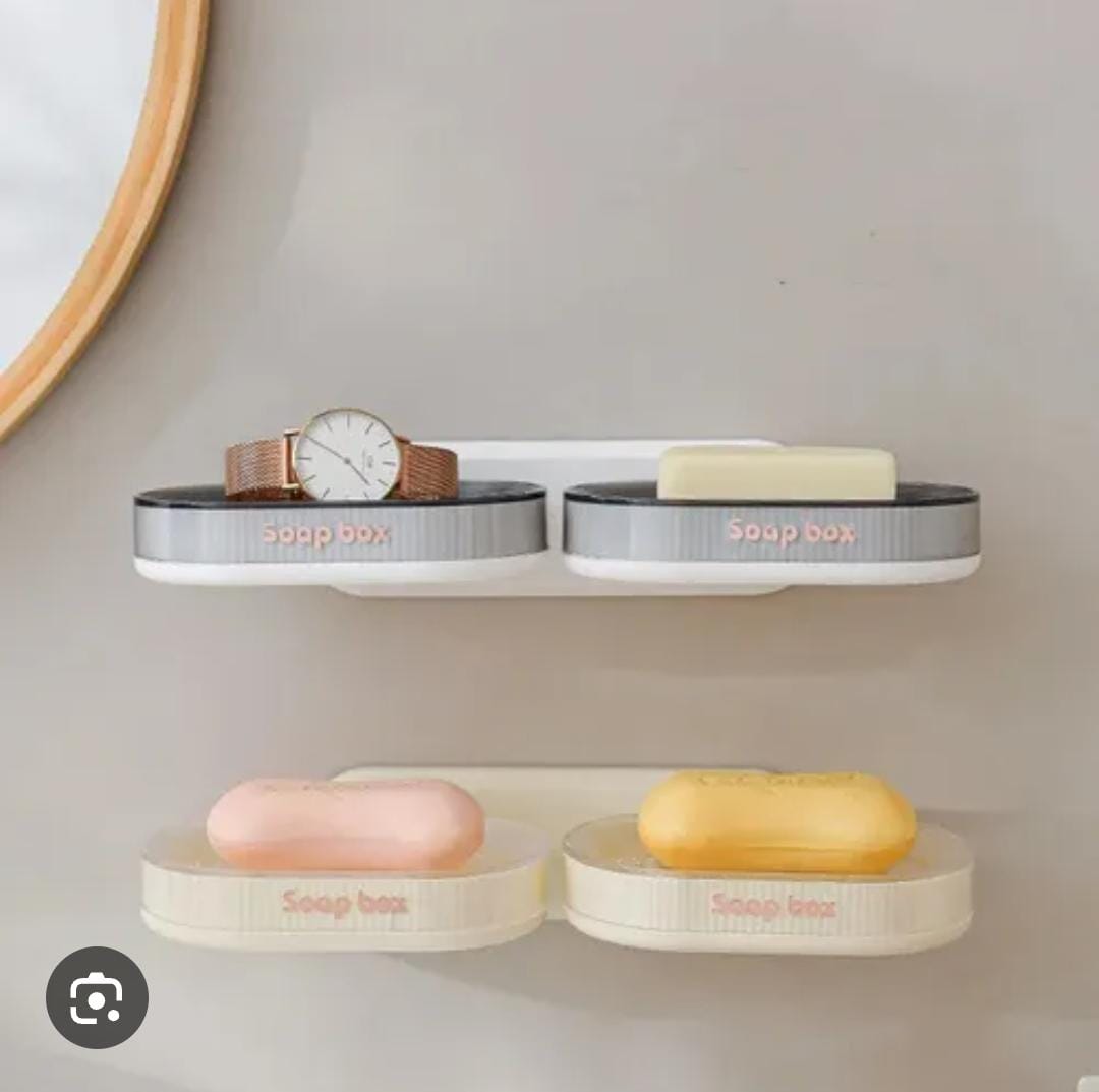 Double soap holder Available in cream, green, blue, clear, you can stick holizontaly or vertically. comes with an aethestic sticker for any wall
