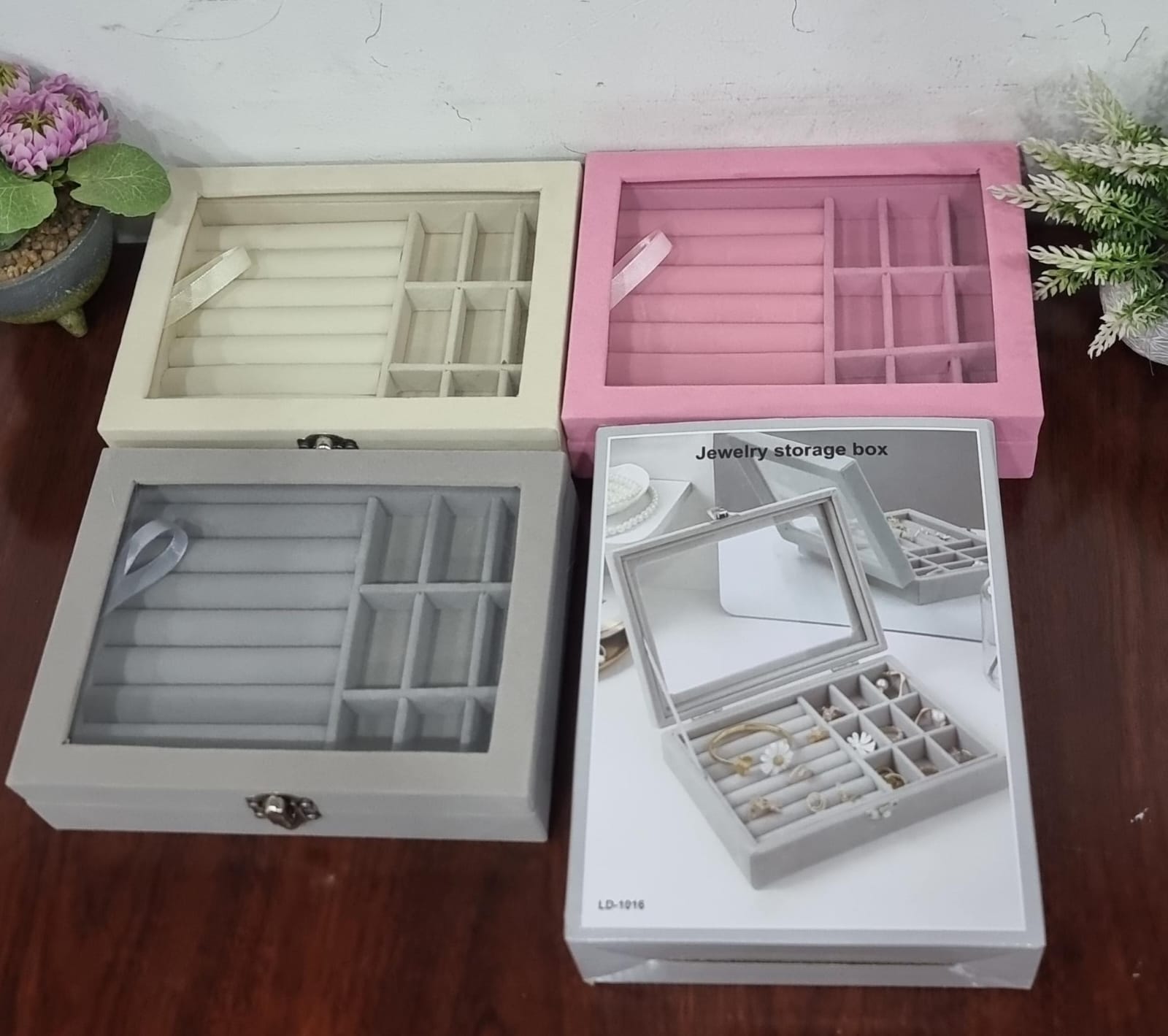 velvet jewelry organizer box now available in cream, grey and pink, Display Storage Box Tray Case Holder Earring Organizer Stand(Grey), alloy for assurerance of your jewellry safety .