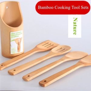 5 Pcs Bamboo Cooking/Serving Spoon Mwiko Set With Holder. Nonstick Bamboo Wooden /Mwiko Spoons Set for Cooking Kitchen Utensil Set