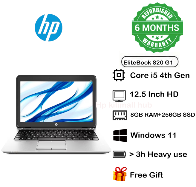 (Special Offer!) HP ELITEBOOK 820 G1 CORE I5 8GB RAM /  256GB SSD Refurbished 6 Months Warranty Installed Windows 11 Sealed Laptop Computer Notebook 12.5” Inches Plus Free Mouse