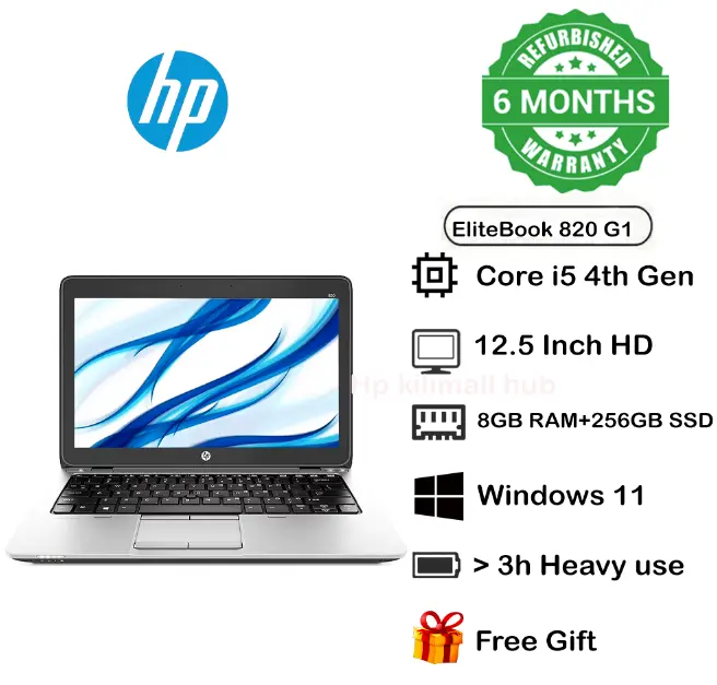 (Special Offer!) HP ELITEBOOK 820 G1 CORE I5 8GB RAM /  256GB SSD Refurbished 6 Months Warranty Installed Windows 10 Pro Sealed Laptop Computer Notebook 12.5” Inches Plus Free Mouse