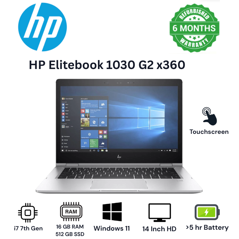 (FREE MOUSE) TOUCHSCREEN HP ELITEBOOK 1030 G2, INTEL CORE i7 7TH GENERATION, 16GB RAM 512GB SSD REFURBISHED LAPTOP X360 INSTALLED WINDOWS 11 PRO