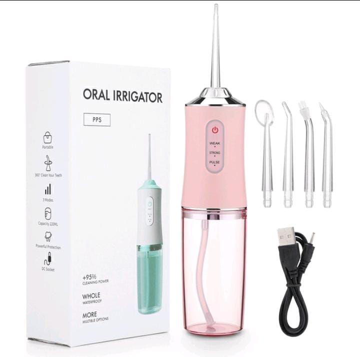 Limited Offer!!! 4 nozzles New Dental Water Jet Irrigator High Frequency Pulse Water Flosser Electric Spray Cleaning Oral 3 Modes Cordless USB Rechargable Teeth Cleaner, 220ML Water Tank/ Braces Ideal