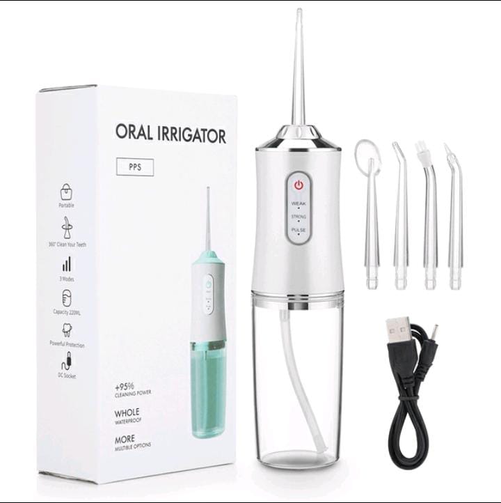 Limited Offer!!! 4 nozzles New Dental Water Jet Irrigator High Frequency Pulse Water Flosser Electric Spray Cleaning Oral 3 Modes Cordless USB Rechargable Teeth Cleaner, 220ML Water Tank/ Braces Ideal