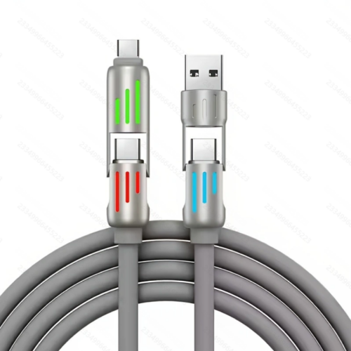 240W 4-in-1 USB-C data cable - PD 5A fast charging and data synchronization. with USB A. TYPE-C, RGB smart breathing light. aluminum alloy design. multi device compatibility. ultra soft silicone data
