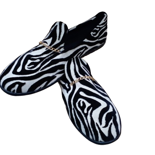 Men’s Ankara Loafers – Handmade African Print Leather Slip-On Shoes for Casual & Formal Wear Black White