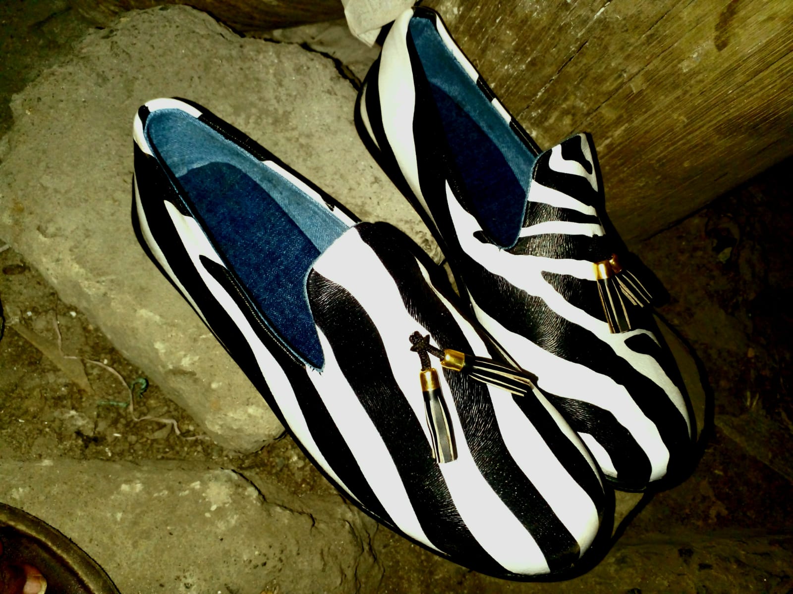 Men’s Ankara Loafers – Handmade African Print Leather Slip-On Shoes for Casual & Formal Wear Black White