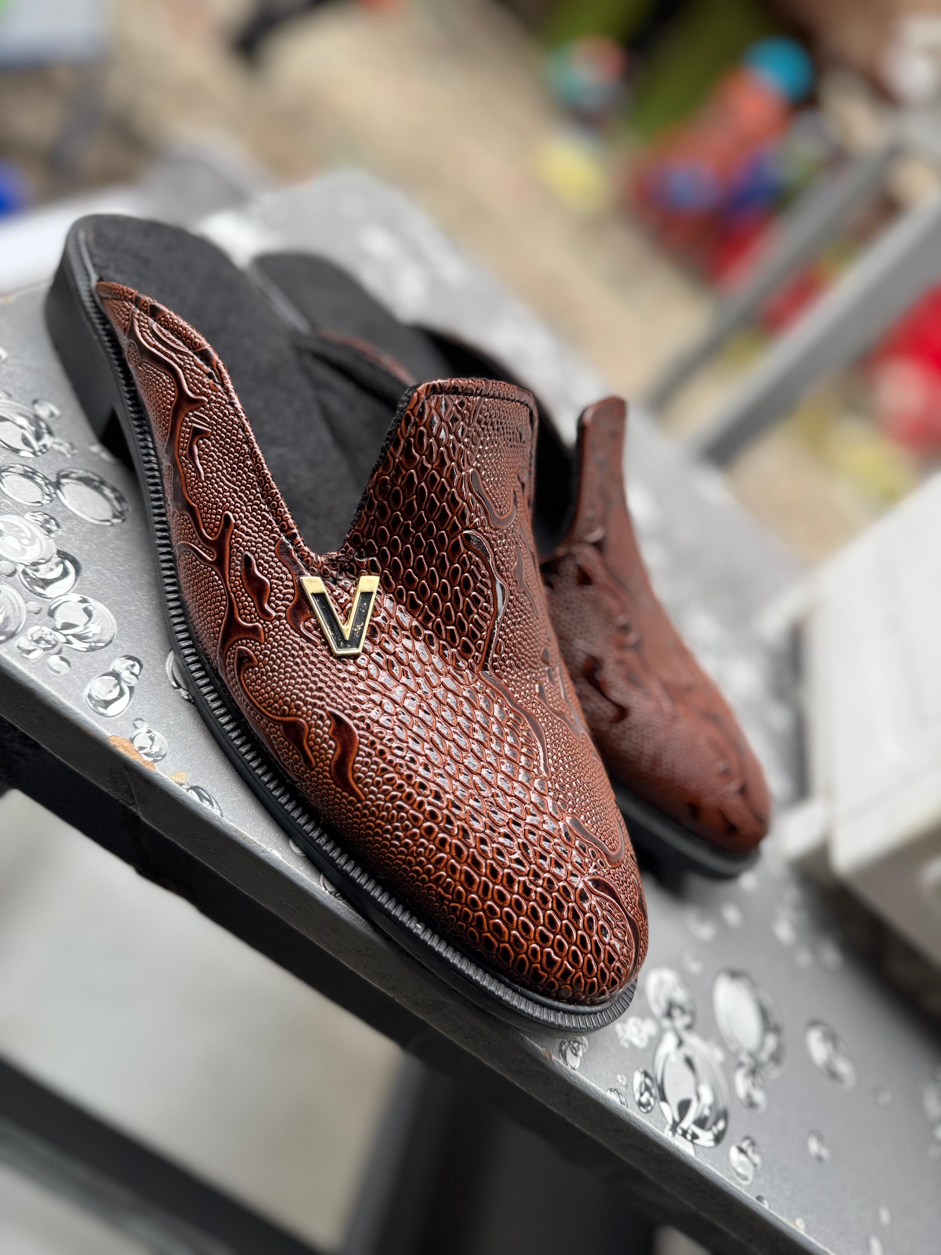 Viper Elite Mules – Brown Leather Mamba Skin Slip-Ons for Office & Weekend (Sizes 39–45)