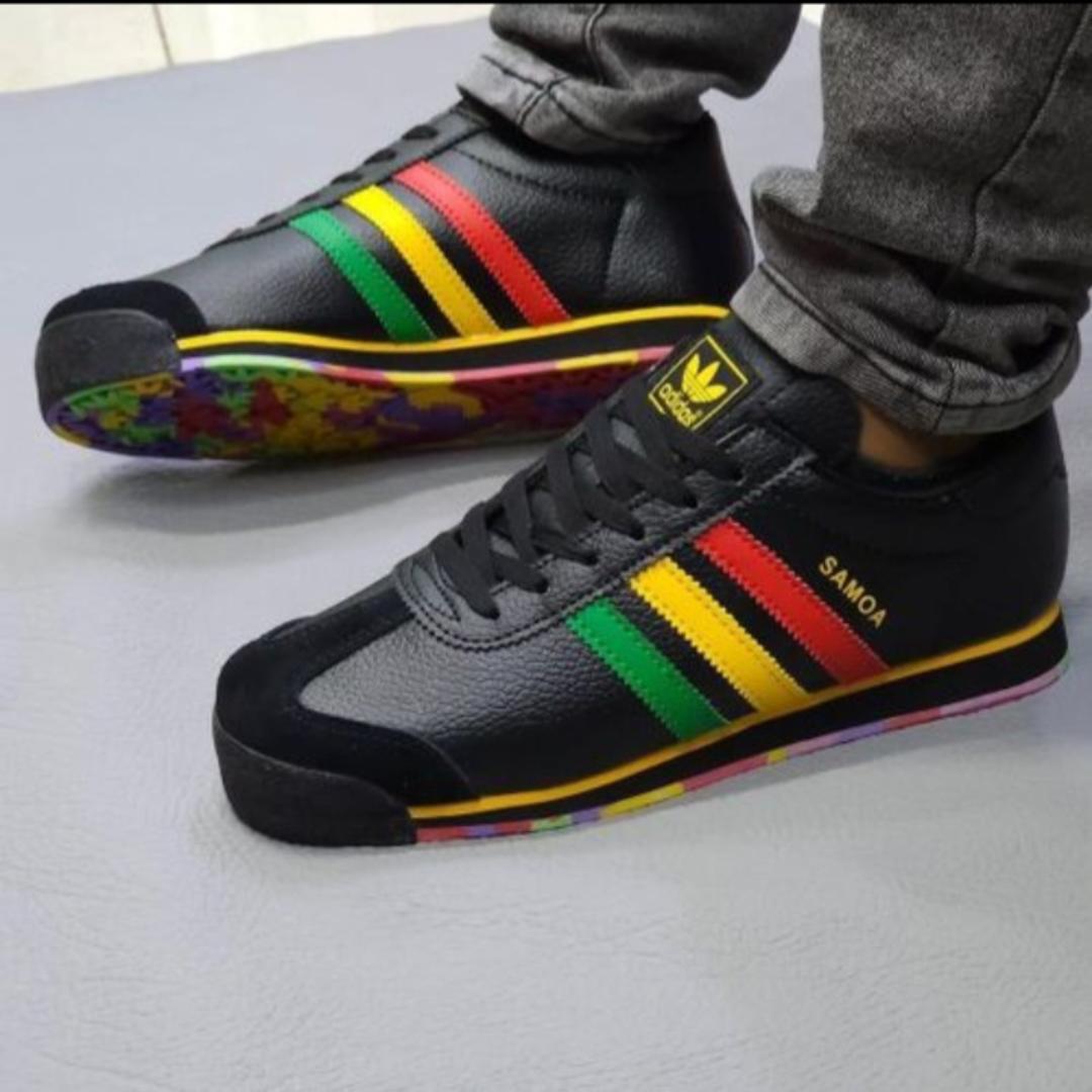 Men’s Classic Adidas Samoa Sneakers – Black with Rasta Stripes (Sizes 40-45)