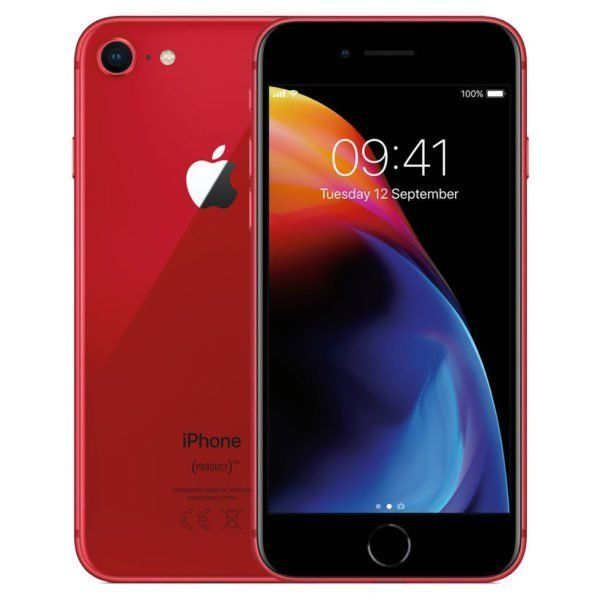 REFURBISHED IPHONE 8 64GB BLACK/RED DUAL BACK CAMERA 12MP+7MP DISPLAY SIZE 4.7 INCHES BATTERY HEALTH 100%
