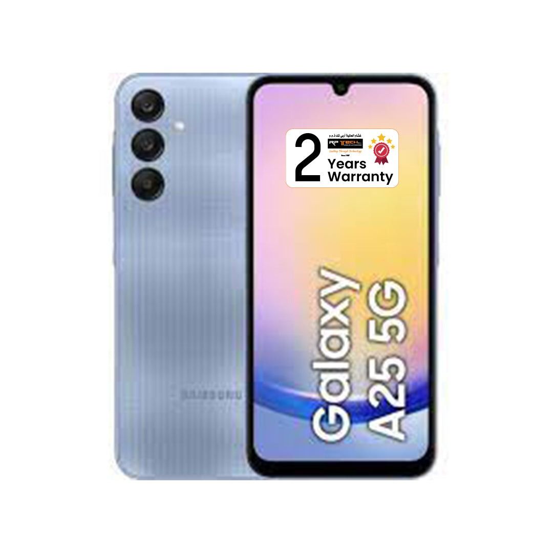 REFURBISHED SAMSUNG A25 5G 128GB ROM 6GB RAM DISPLAY 6.5 INCHES REAR CAMERA  50MP + 8MP + 2MP FRONT CAMERA 13MP BATTERY CAPACITY 5000Mah ANDROID 15 BLUE/WHITE