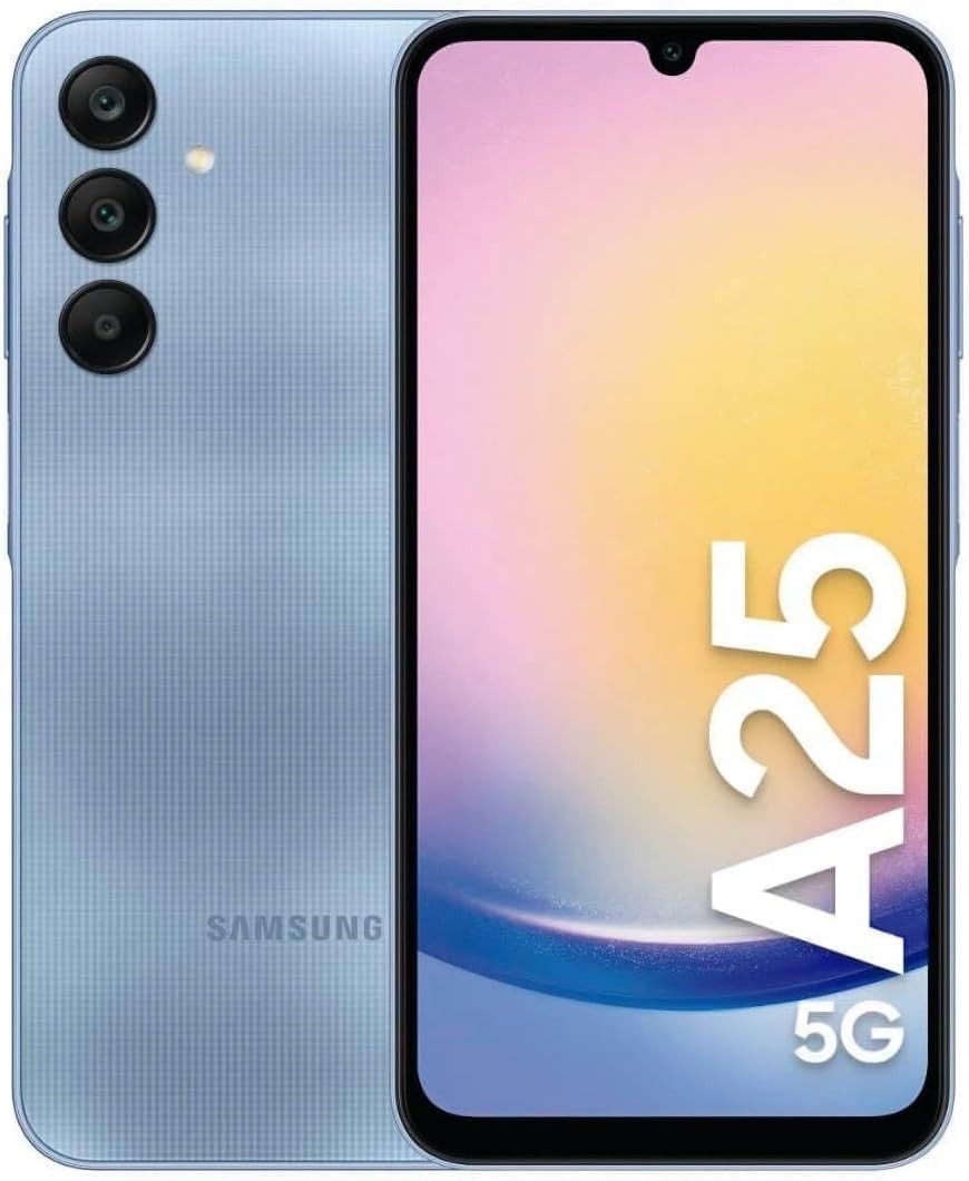 REFURBISHED SAMSUNG A25 5G 128GB ROM 6GB RAM DISPLAY 6.5 INCHES REAR CAMERA  50MP + 8MP + 2MP FRONT CAMERA 13MP BATTERY CAPACITY 5000Mah ANDROID 15 BLUE/WHITE