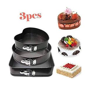 3Pcs Non Stick Cake Tray Mould Into Round, Heart, Square Set.