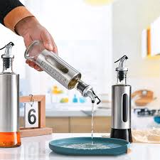 Cooking Oil, Sauce, Vinegar & Wine Dispenser Bottles 500ml– Stainless Steel Glass Set with No-Spill BPA-Free Gravity Lids Kitchen Essentials for Easy Pouring & Storage