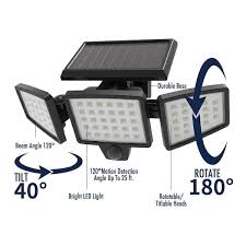 Solar Lights Outdoor Indoor - LED Solar Motion Sensor Lights 3 Adjustable Heads 270° Wide Angle: Security Flood Light IP65 Waterproof Solar Powered Wall Lights with Remote Control