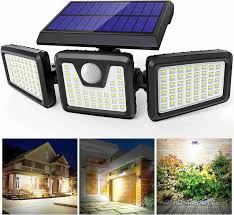 Solar Lights Outdoor Indoor - LED Solar Motion Sensor Lights 3 Adjustable Heads 270° Wide Angle: Security Flood Light IP65 Waterproof Solar Powered Wall Lights with Remote Control