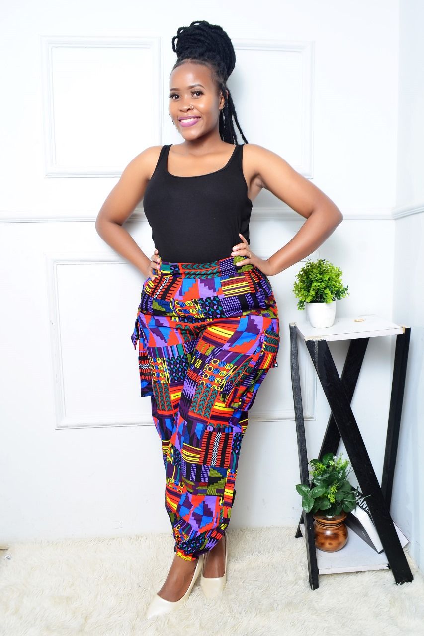 Fashion wideleg ankara cotton cargo pants