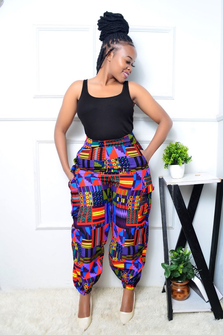 Fashion wideleg ankara cotton cargo pants