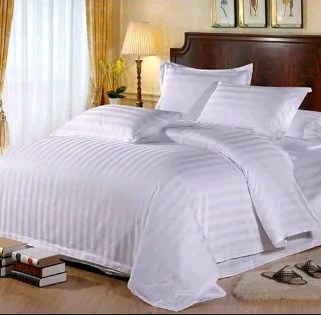 TC Egyptian White Stripped Soft Cotton 4 Set Bedsheets 2 Bed Sheet 2 Pillow Cases