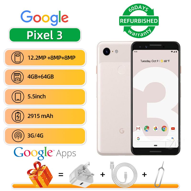 Refurbished Google Pixel 3 4G 5.5-inch Screen CPU Qualcomm Snapdragon 845 2915mAh Battery Mobile Phone