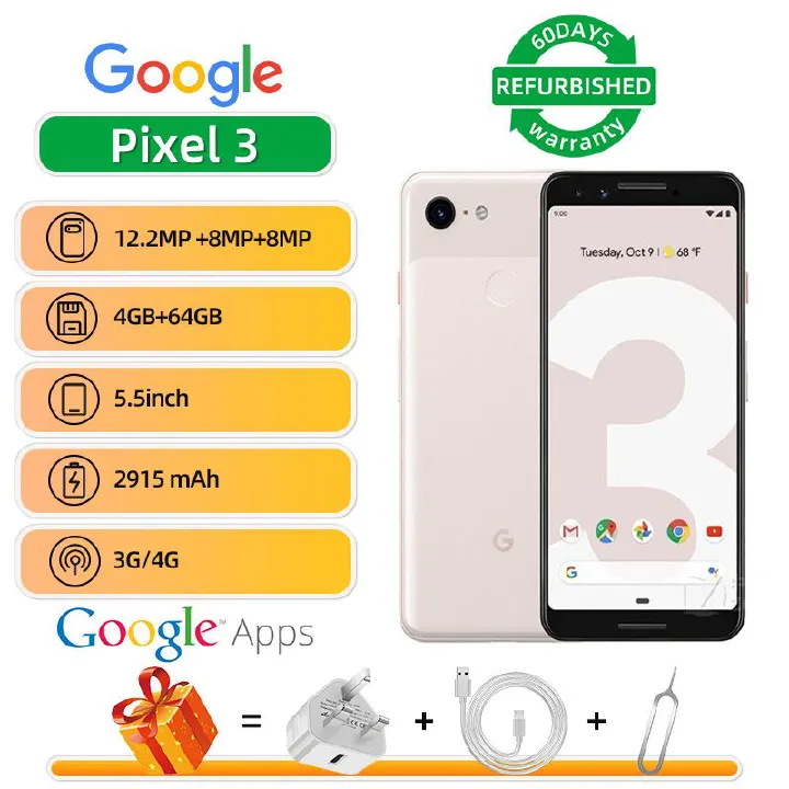 Refurbished Google Pixel 3 4G 5.5-inch Screen CPU Qualcomm Snapdragon 845 2915mAh Battery Mobile Phone