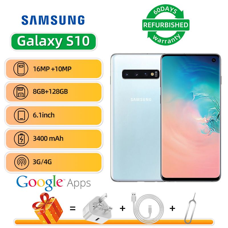Refurbished Samsung Galaxy S10 4G 6.1-inch Screen CPU Qualcomm Snapdragon 855 16MP Camera 3400mAh Battery Mobile Phone