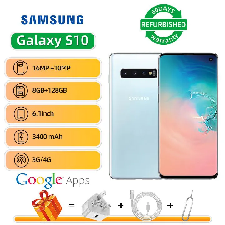 Refurbished Samsung Galaxy S10 4G 6.1-inch Screen CPU Qualcomm Snapdragon 855 16MP Camera 3400mAh Battery Mobile Phone