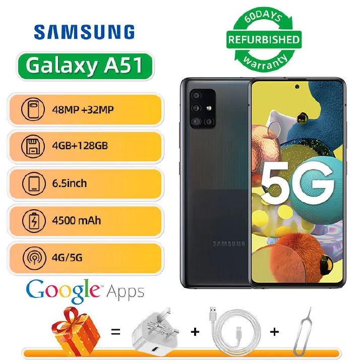 Refurbished Samsung Galaxy A51 5G 6.5-inch Screen CPU Samsung Exynos 980 48MP Camera 4500mAh Battery Mobile Phone
