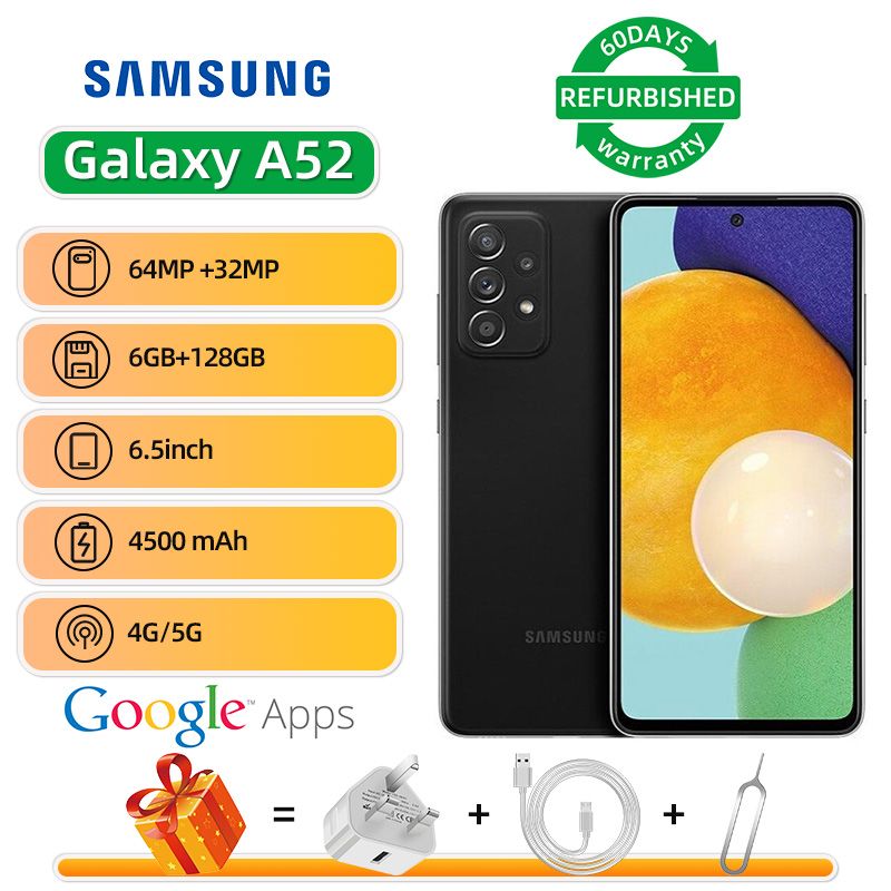 Refurbished Samsung Galaxy A52 5G 6.5-inch Screen  64MP Camera 4500mAh Battery Mobile Phone