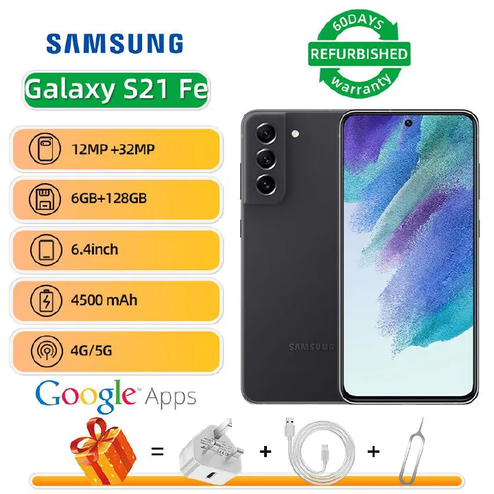 Refurbished Samsung Galaxy S21 FE 5G 6.4-inch Screen CPU Qualcomm Snapdragon 888 12MP Camera 4500mAh Battery Mobile Phone