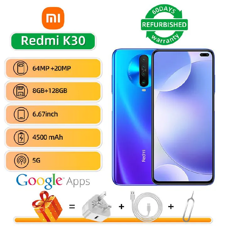 Refurbished Redmi K30 5G 6.67-inch screen CPU Qualcomm Snapdragon 765G 64MP camera 4500mAh battery smartphone