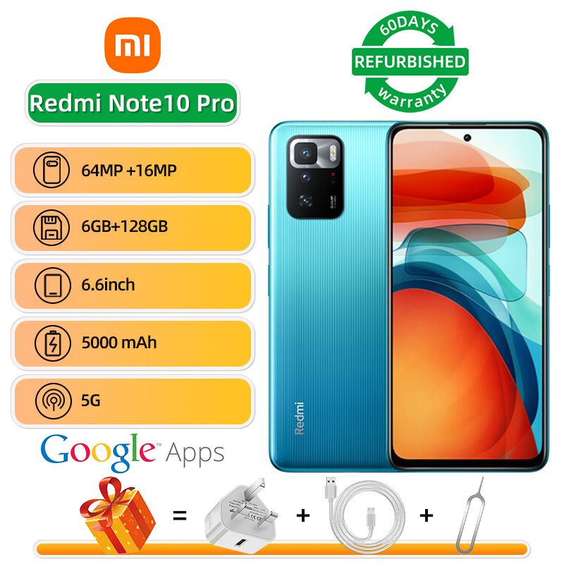 Refurbished Xiaomi Redmi Note 10 Pro 5G 6.6-inch Screen CPU MediaTek Dimensity 1100 64MP Camera 5000mAh Battery Smartphone