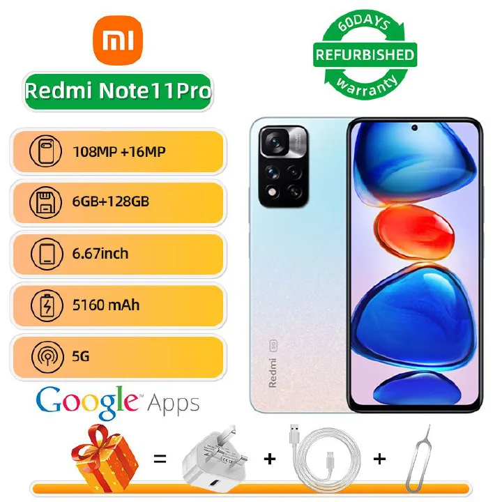 Refurbished Xiaomi Redmi Note 11 Pro 5G 6.67-inch screen CPU MediaTek Dimensity 920 108MP camera 5160mAh battery smartphone