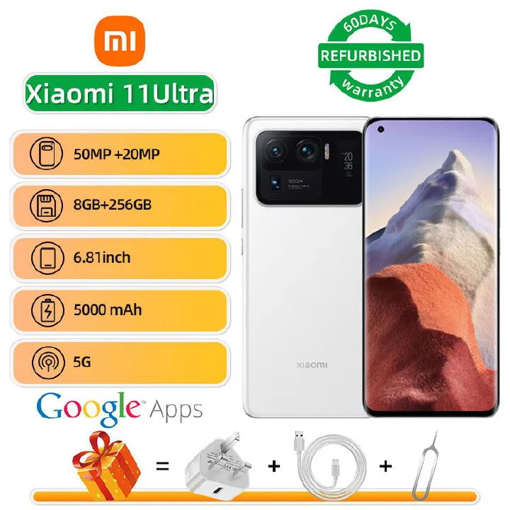 Refurbished Xiaomi 11 Ultra 5G 6.81-inch Screen CPU Qualcomm Snapdragon 888 50MP Camera 5000mAh Battery Smartphone