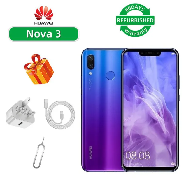 Refurbished Huawei Nova 3 4G CPU HiSilicon Kirin 970 6.3-inch screen 16MP camera 3750mAh battery smartphone