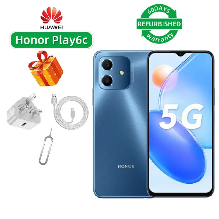 Refurbished Phone Honor Play6c 5G CPU Qualcomm Snapdragon 480 Plus 6.517-inch Screen 13MP Camera 5000mAh used Phone
