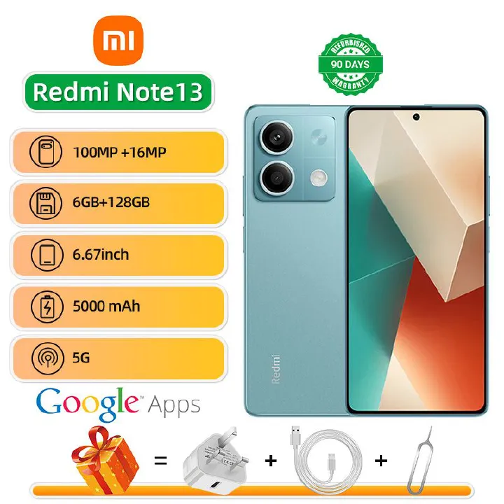 Refurbished Redmi Note 13 5G 6.67-inch screen CPU MediaTek Dimensity 6080 100MP camera 5000mAh battery smartphone