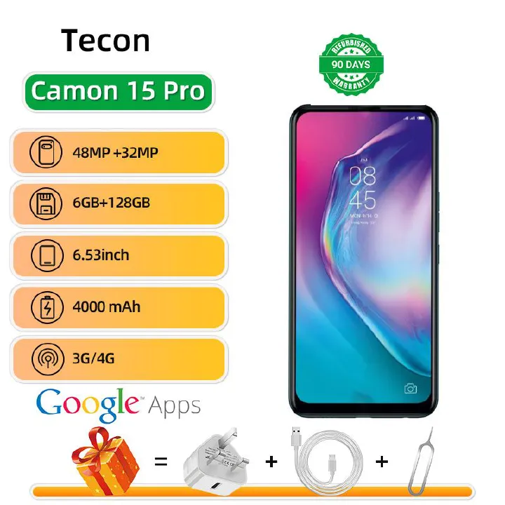 Refurbished Tecno Camon 15Pro  4G 6+128g 6.53-inch screen 48MP camera 6+128g 4000mAh battery  mobile phone