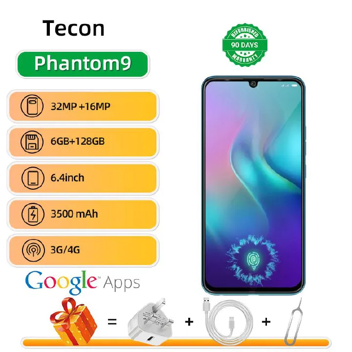 Refurbished Tecno Phantom 9 AB7 4G 6+128g 6.4-inch screen 16MP camera 6+128g 3500mAh battery  mobile phone