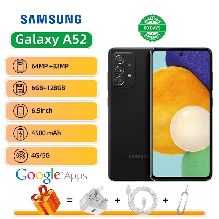 Refurbished Samsung Galaxy A52 5G 6.5-inch Screen  64MP Camera 4500mAh Battery Mobile Phone