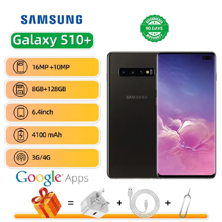 Refurbished Samsung Galaxy S10+ 4G 6.4-inch Screen CPU Qualcomm Snapdragon 855 16MP Camera 4100mAh Battery Mobile Phone