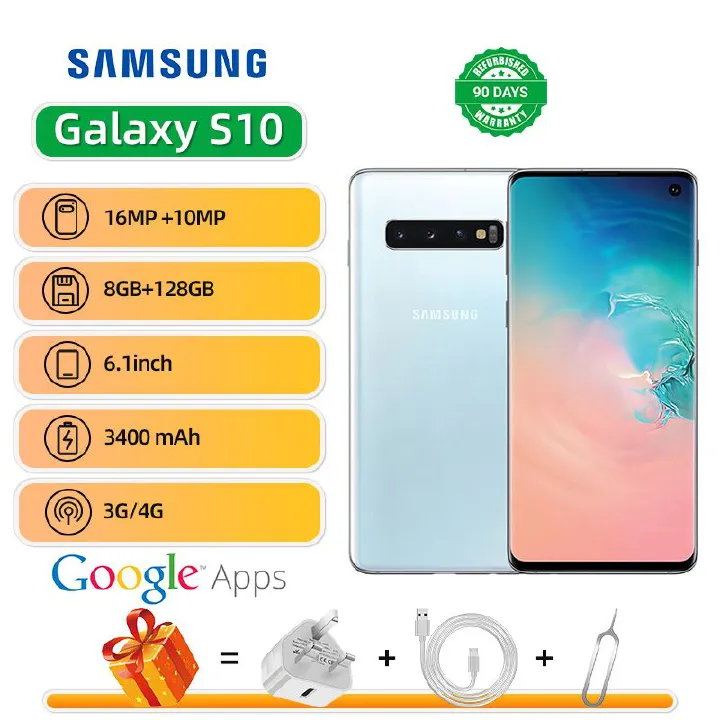 Refurbished Samsung Galaxy S10 4G 6.1-inch Screen CPU Qualcomm Snapdragon 855 16MP Camera 3400mAh Battery Mobile Phone