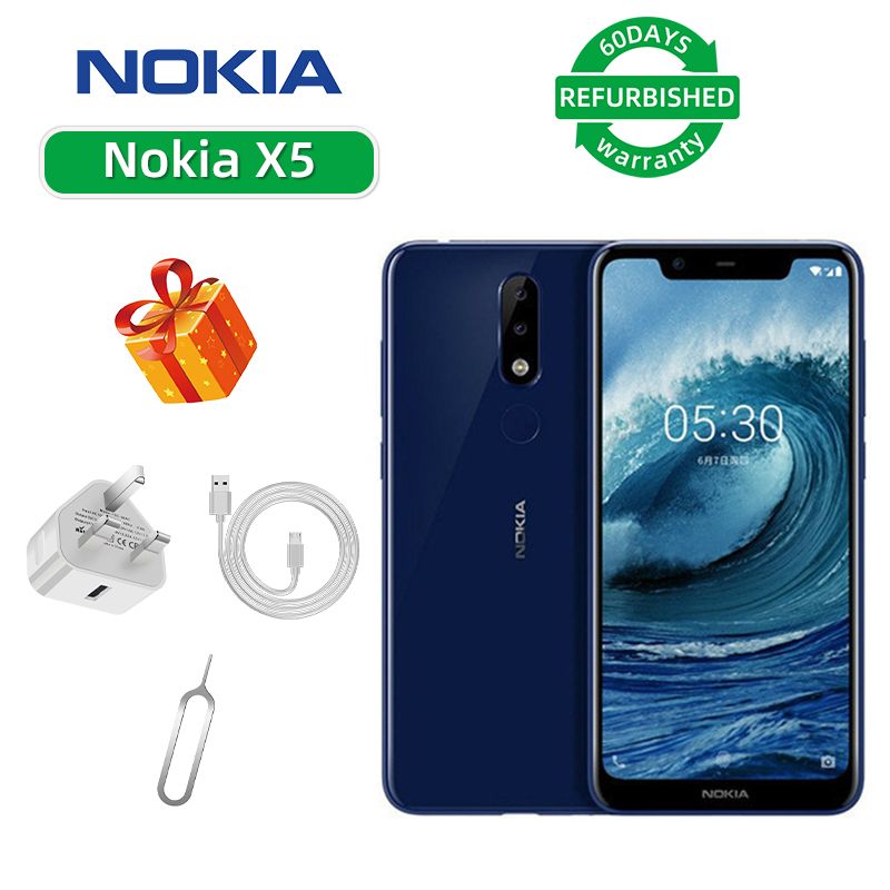 Refurbished Nokia x5 ROM 64GB 5.86inch 1520x720px Screen CPU MediaTek Helio P60 13MP Camera 3060mAh Battery in good condition Smartphone
