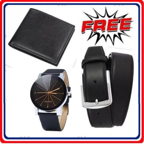 Men's Leather Wallet Holder Purse Pocket + Free Belt and Watch