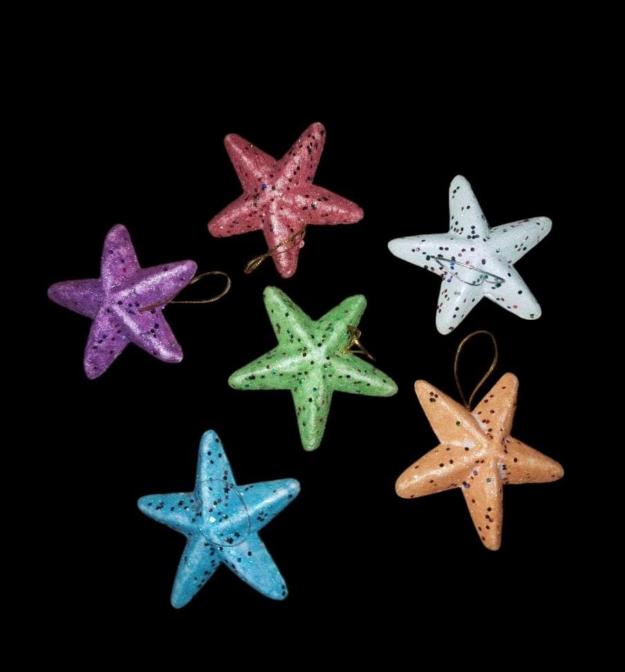 FXmas SIX-pointed Star Hanging Decoration Sparkling Holiday Star for Xmas Golden