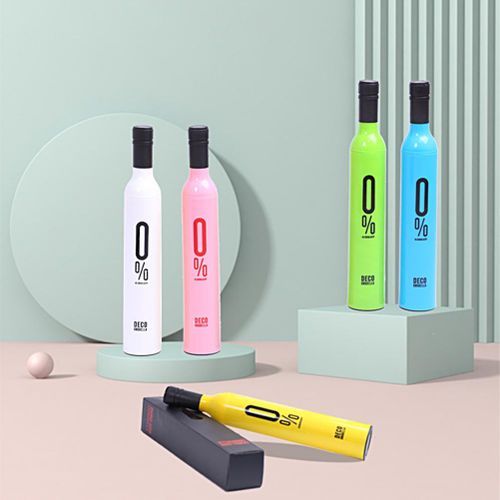 Wine Bottle Design Folding Umbrellas Windproof Travel Umbrellas for Rain - Covers 2/3 people when fully opened, Lightweight, Strong, Compact with for Men & Women